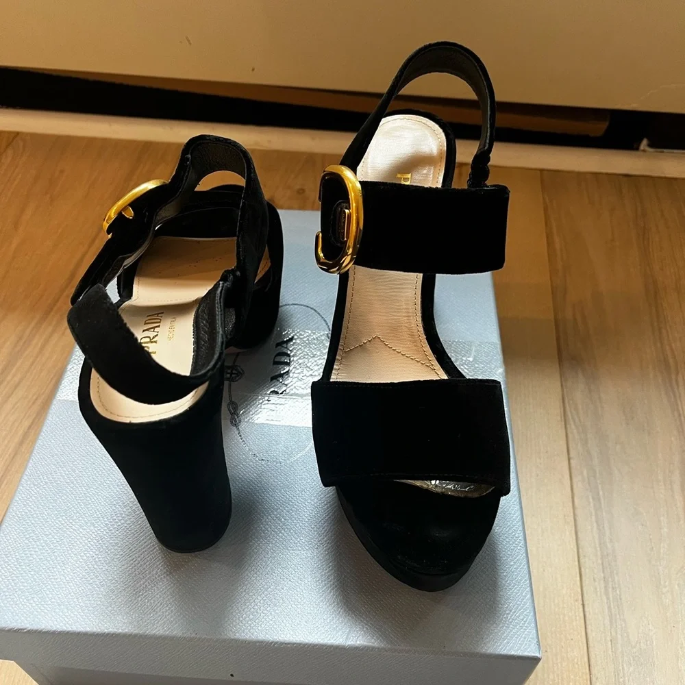 Prada Black and Gold Women's Sandals - Picture 3 of 4